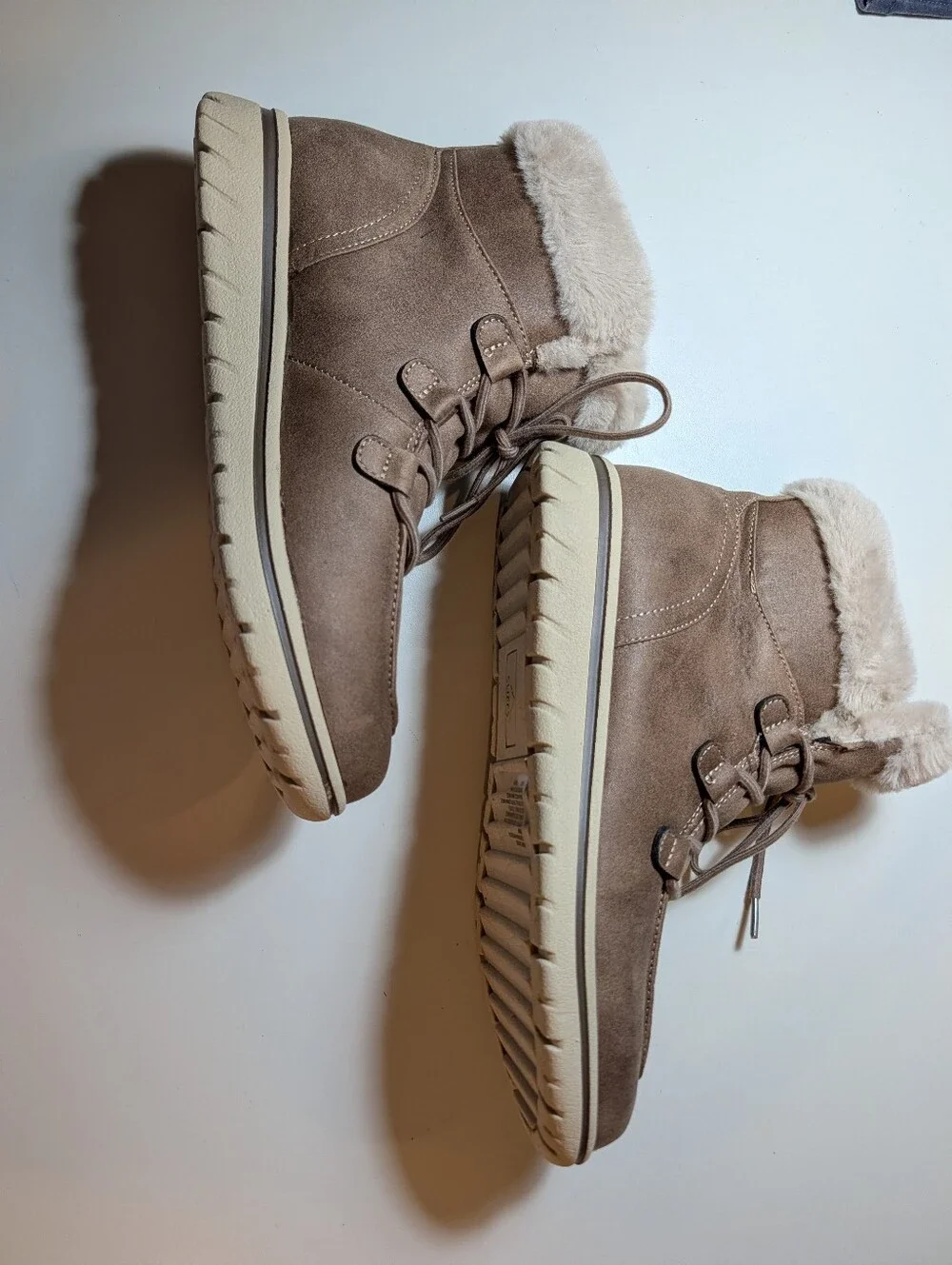 Cliffs Women’s Harisson Faux Fur Lace-Up Winter Boots - Taupe Size 9.5